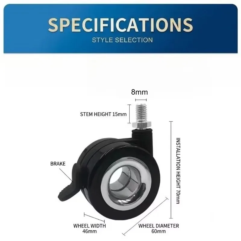 4 Pcs Luxury Design M8 Screw In Casters For Side Table With Brakes Premium Steel Wheels Living Room Accents Furniture Casters