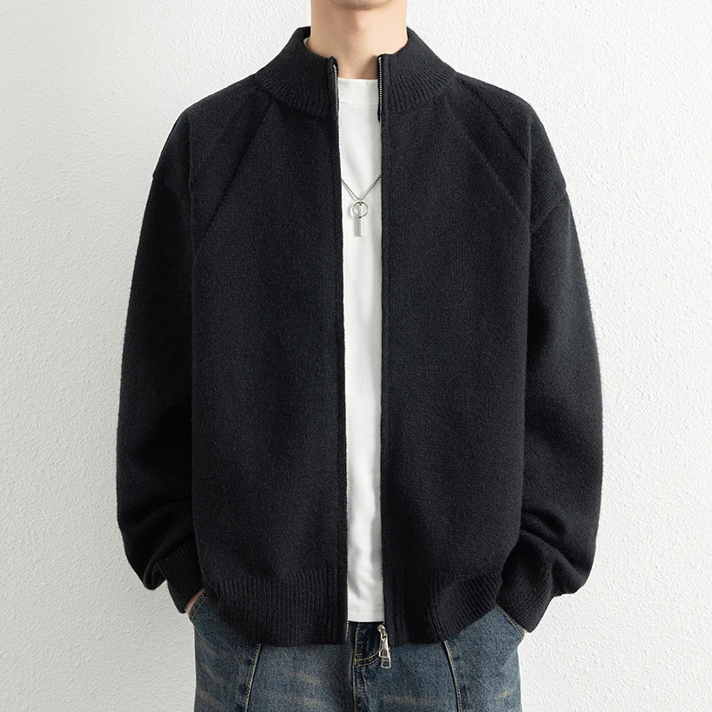 

Autumn Winter New Sle Men's Stand Collar Open Cardigan Sweater Casual Faionable Haome Base Layer Top Simple Colo...