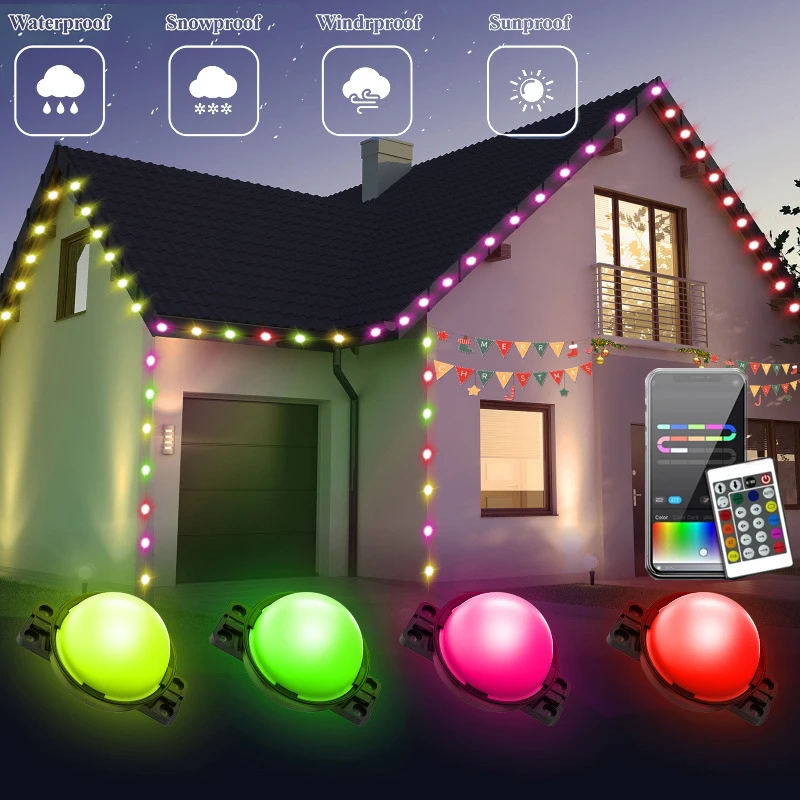 RGB الطنف أضواء LED أضواء خارجية دائمة سلسلة عن بعد APP التحكم شرائط مصباح وضع المشهد كامل منزل ديكور حفلات الزواج #1