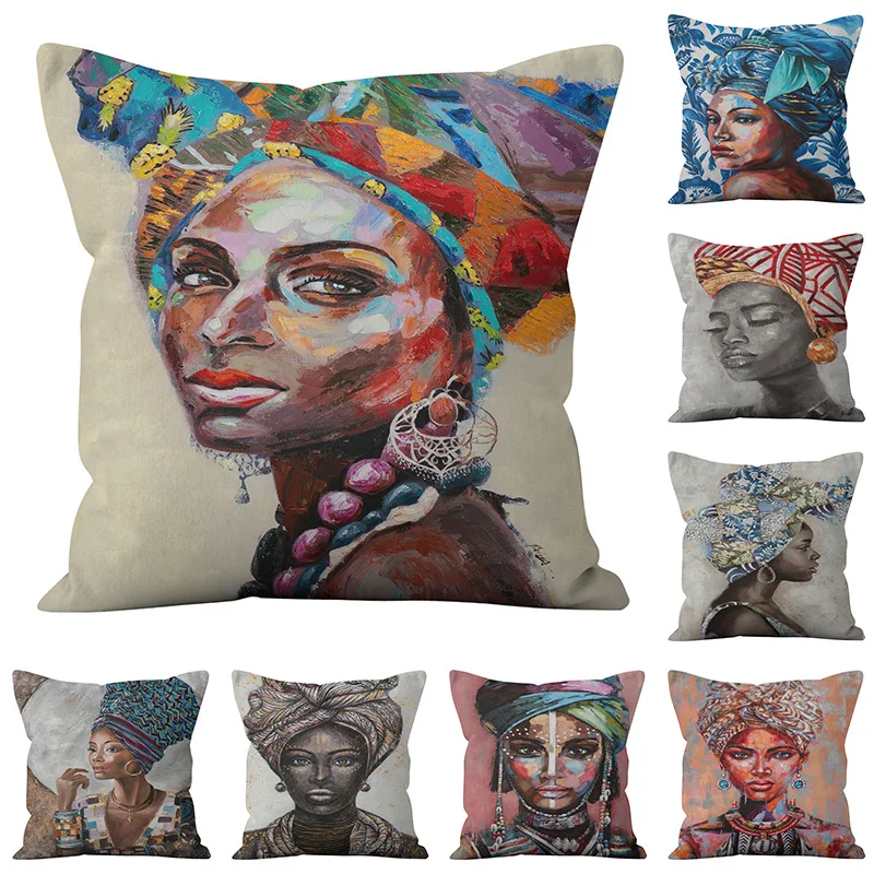 Pillow Cases African Watercolor Head of a Woman Home Sofa Living Room Car Decor Pillowcase Cushion Cover funda cojin 45x 45