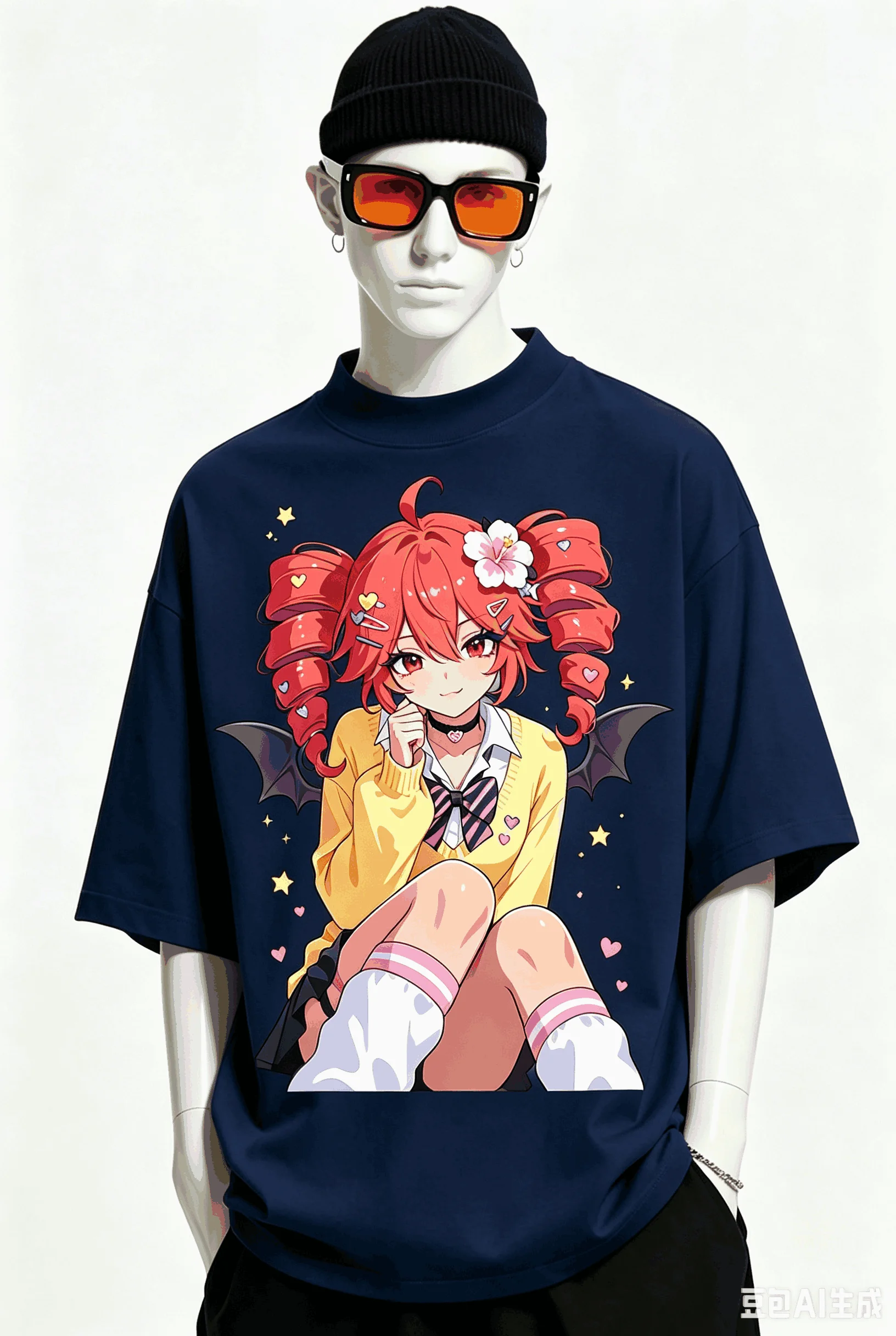 Kasane Teto Übergroßes Unisex-T-Shirt mit Grafikdruck und Rundhalsausschnitt für Männer und Frauen, hochwertige Y2k-Kurzarm-Streetwear aus weicher Baumwolle – Detail 23