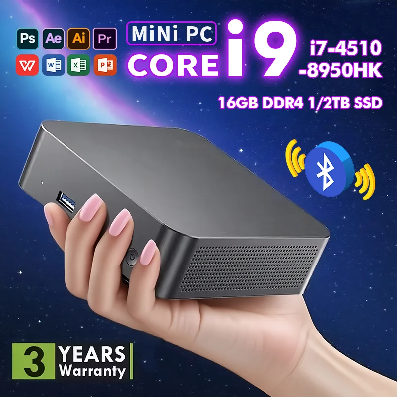 2026 NEW Core i9-8950HK/i7-4510 Portable Mini PC Computer Windows 11 16GB DDR4 1/2TB SSD Gaming Computer WiFi 6 office Desktop