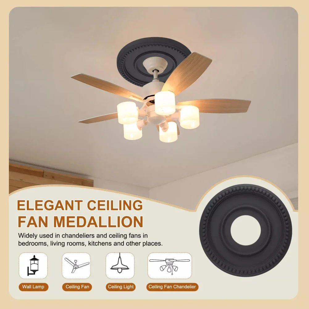 Black Home Round Medallion Light Fixtures Covers Plate PU Decorative Ceiling Fan Light Fixtures Covers Plate Ceiling Medallion