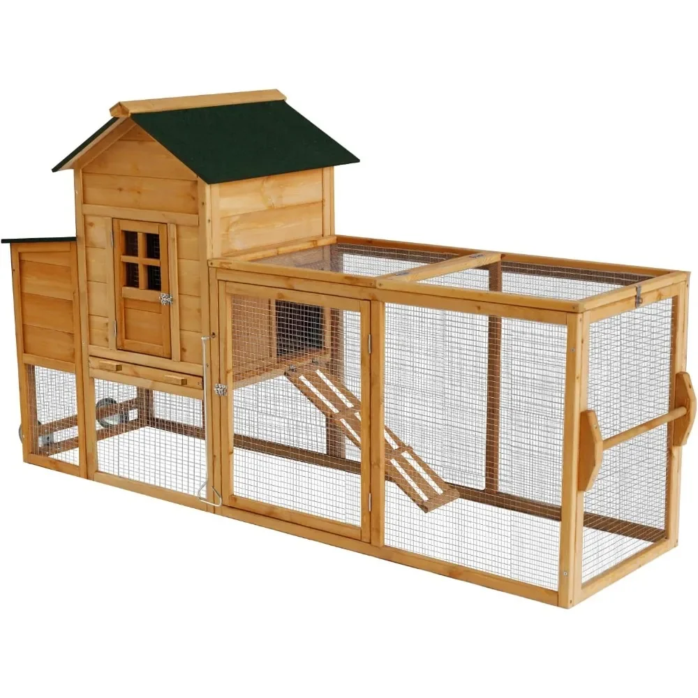 

80” Large Chicken Coop with Run, Mobile Wooden Hen House for 2-4 Chickens, Outdoor Chicken House with Nesting Box