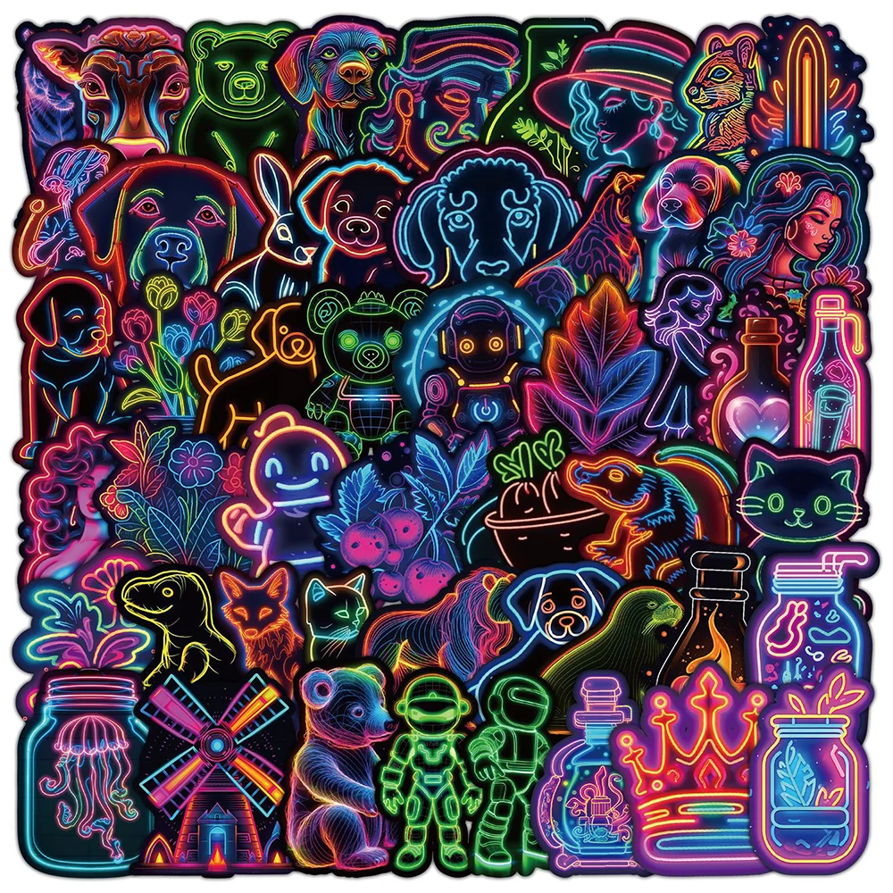 10/30/50pcs Cool Neon Light Cartoon Graffiti Stickers Aesthetic Decals Toy DIY Skateboard Phone Luggage Funny Sticker Decoration