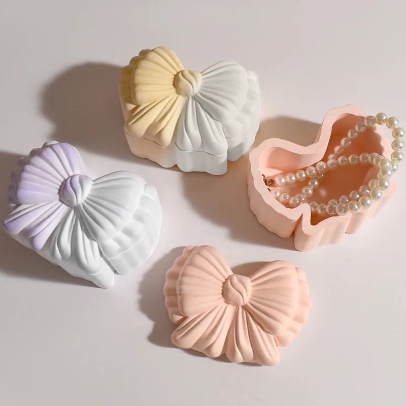 

Delicate Bowknot Storage Box Silicone Molds Handmade Candle Cup Jar With Lid Plaster Cement Resin Mold Plants Pot Making Mould