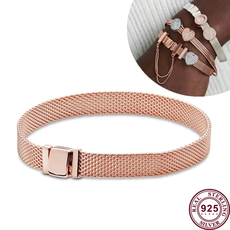Hot Selling 925 Silver Reflexions Series Woven Mesh Original Women's Logo Multi Loop Watch Bracelet Wedding DIY Charm Jewelry