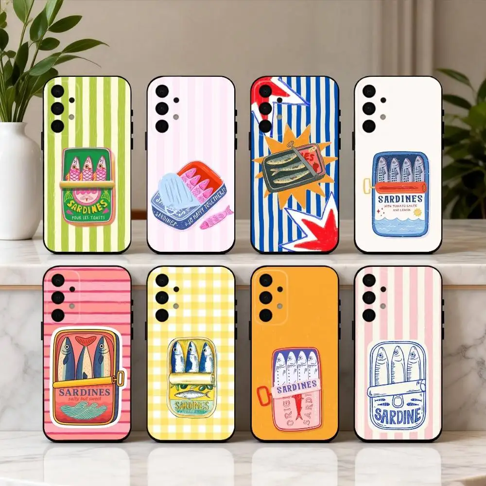 

S-Stripes & S-Sardines Art Phone Case For Samsung Galaxy A73,A72,A71,A70,A53,A52,A51,Soft Silicone Black Cover