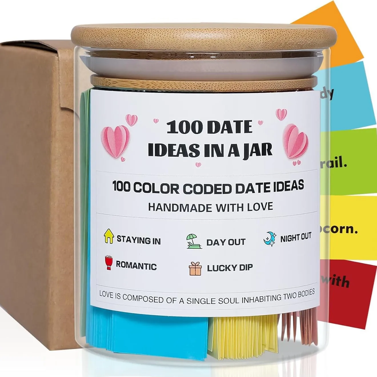 

100 Romantic Date Ideas in a Jar Color-Coded Creative Couple Gift for Anniversary Valentine‘s Day Fun Relationship Activity