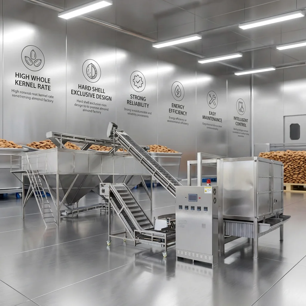 Automatic Almond Nuts Processing Line Cleaning Shelling Blanching Peeling Drying Roasting Sorting Grading Equipment