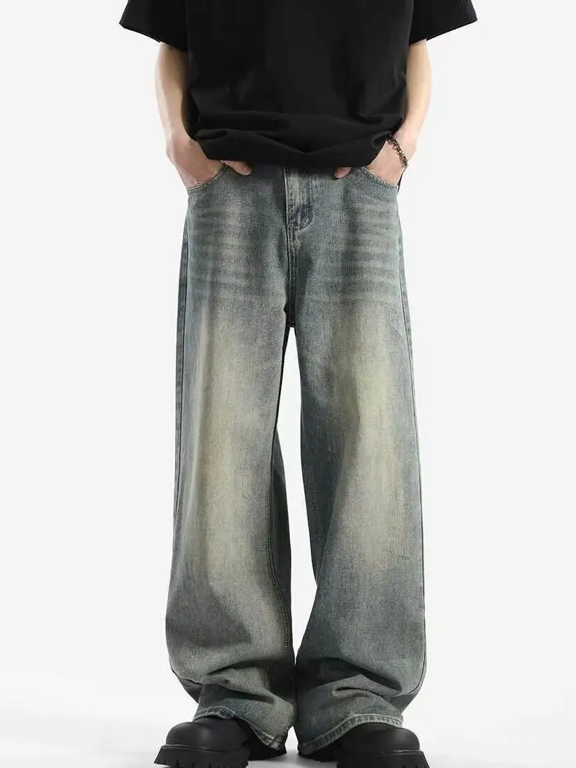 

Мужские джинсы в американском ретро-стиле, из плотного чистого хлопка, модные, свободные, прямые, классические, широкие брюки, молодежный стиль