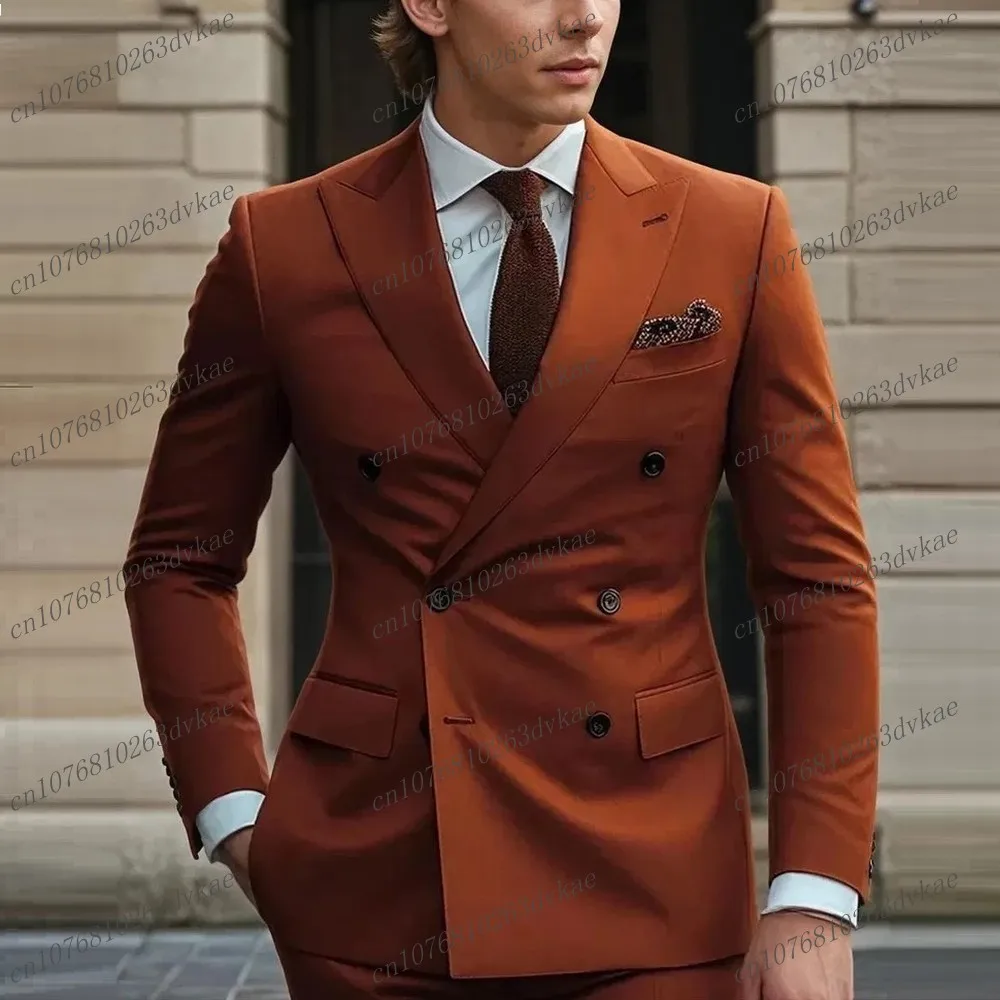 

New Rust Red Men Suit Formal Occasions Business Groom Groomsman Wedding Party Prom Male 2 Piece Set Tuxedos Blazer Pants