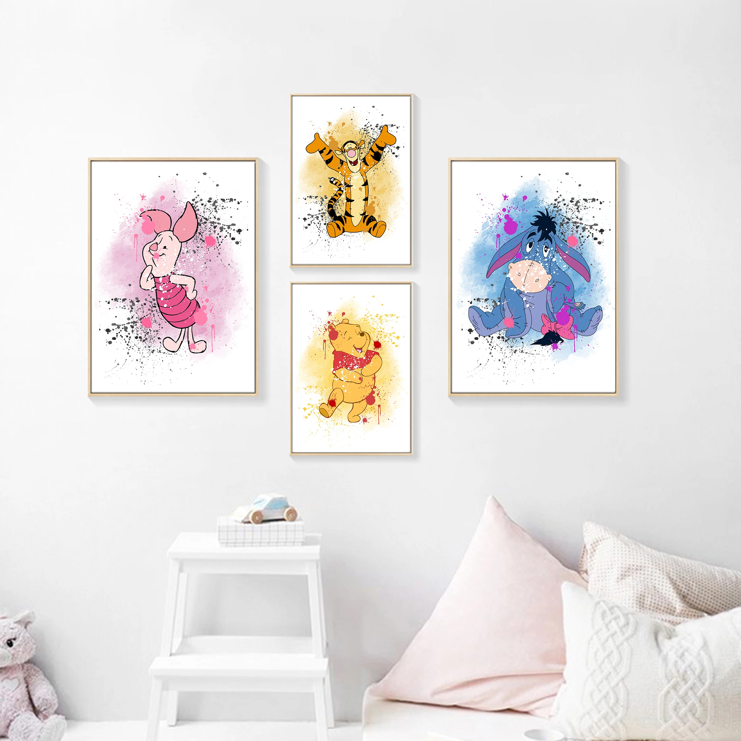 

Disney Winnie the Pooh Watercolor Splatter Set Printing,Disney Bedroom Decor,Children's Bedroom Decor Painting,Children's Gift