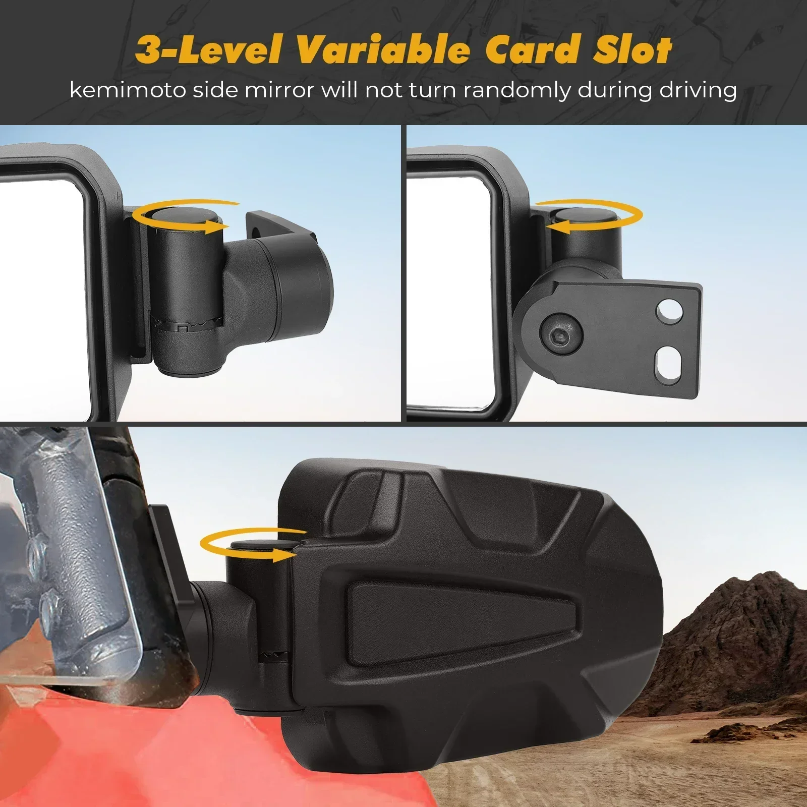 Soporte de perno plegable para espejo retrovisor lateral KEMIMOTO UTV # 2881198 Compatible con Polaris RZR XP 900 1000 Turbo Trail S 2014-2023