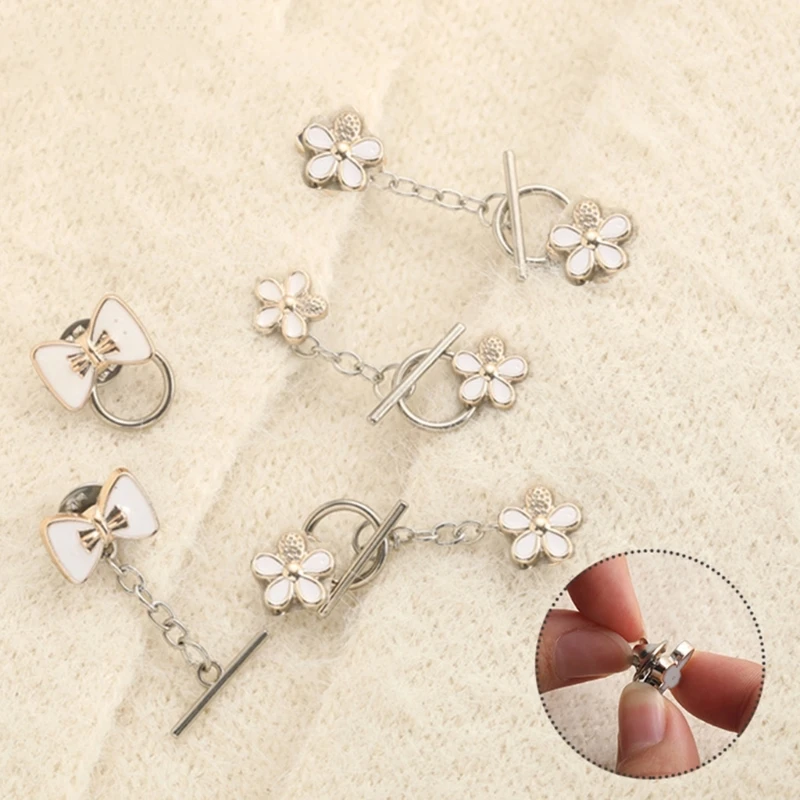 10Pieces Vintage Cardigan Clip Button Flower Bowknot Button Pin Sweater Shawl Clip Cardigan Collar Safe Pin for Women