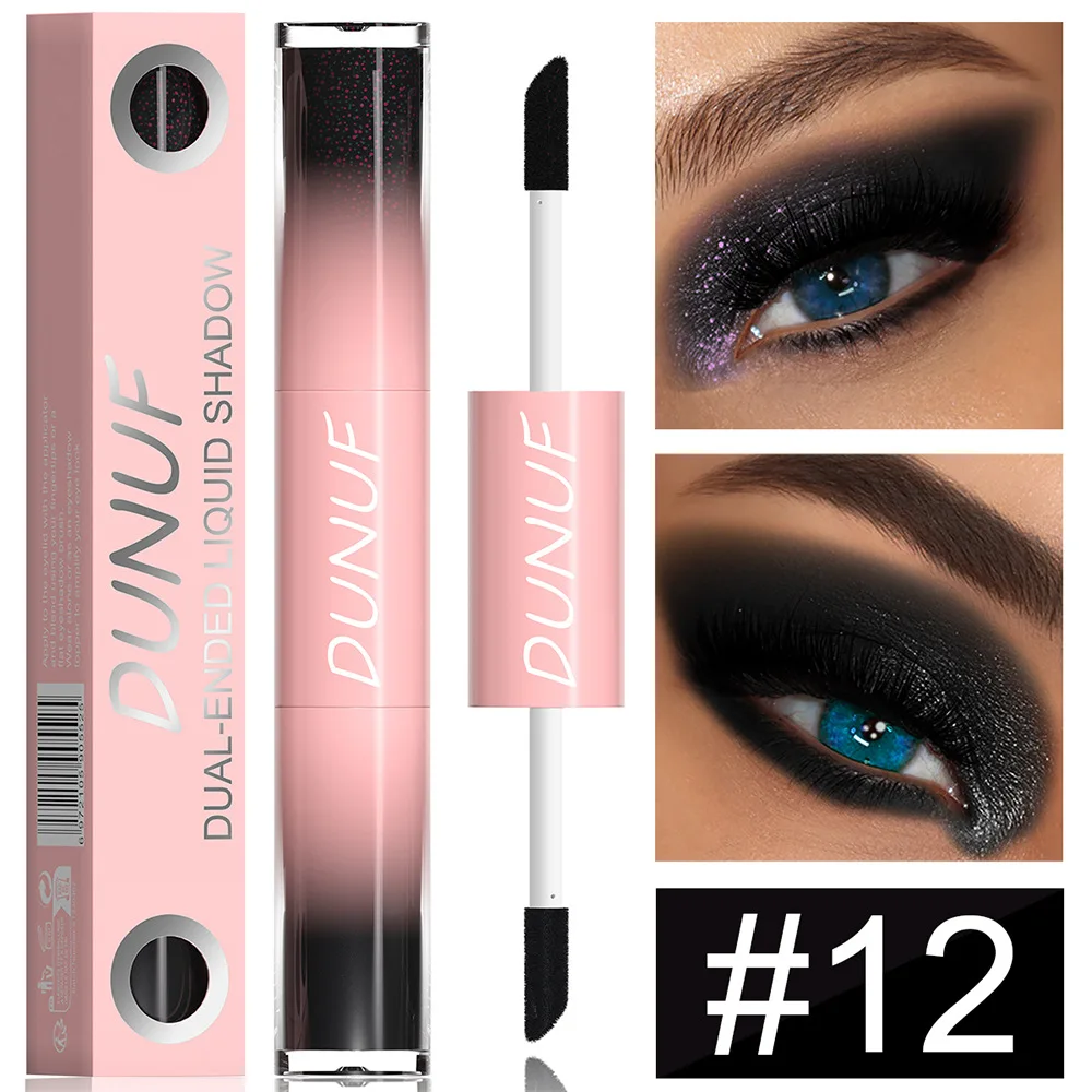 DUNUF Doppelkopf-flüssiger schwarzer Lidschatten, glänzend, langlebig, wasserfest, Lidschatten-Palette, Glitzer-Augen, koreanisches Make-up, Kosmetik