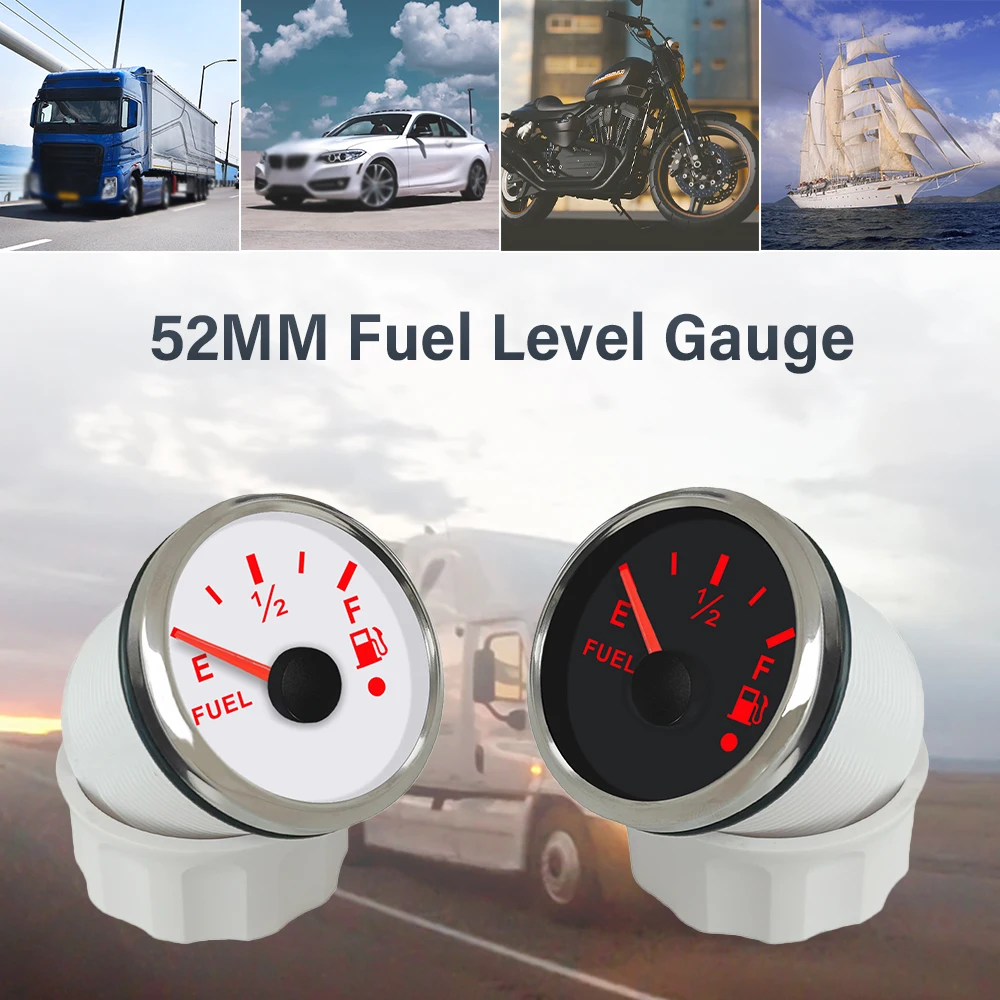 Rhaxel 52mm Fuel Level Meter Indicator Gauge 0-190ohm 240-33ohm Signal with Alarm with Backlight 12V 24Volts for Car Truck Boats
