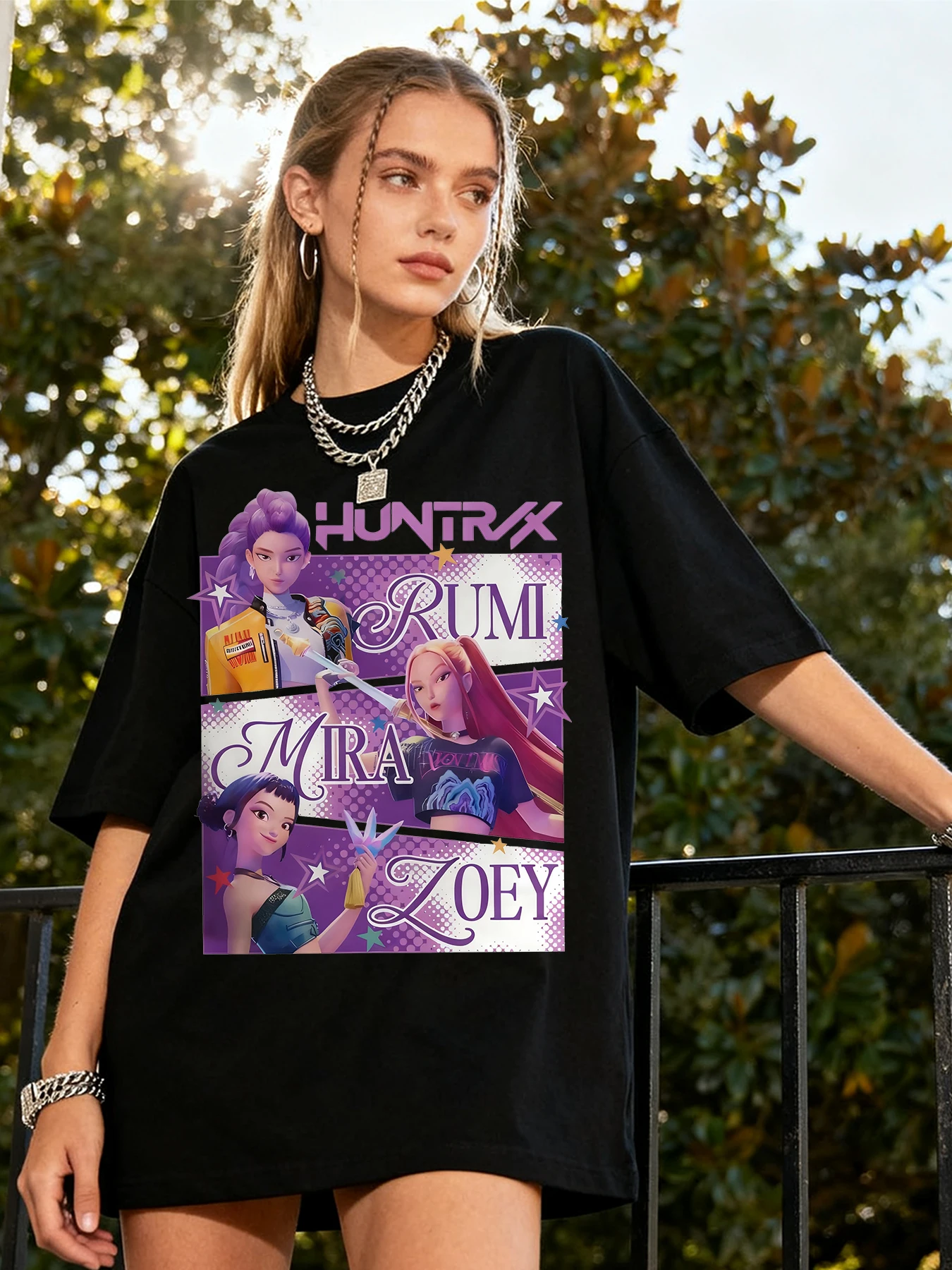 

Футболка Kpop Demon Hunters в стиле хип-хоп Rumi Mira Zoey y2k с круглым вырезом, повседневные топы для женщин/мужчин