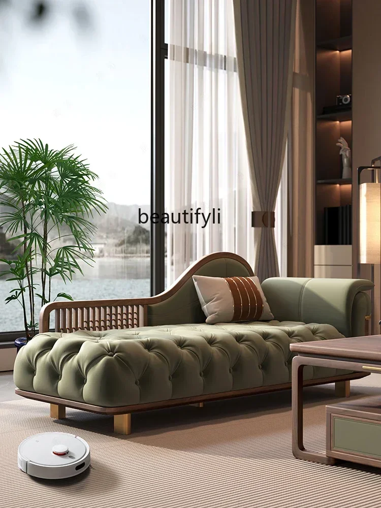 YH Light Luxury New Chinese Style Black Walnut Bedroom Chaise Longue Villa Princess Beauty Bed Hotel Club Leisure Sofa