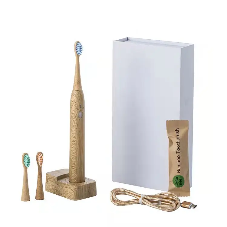 

Бамбуковая умная звуковая электрическая зубная щетка, водонепроницаемая, легкая, автоматическая, экологически чистая, электрическая зубная щетка, 5 режимов