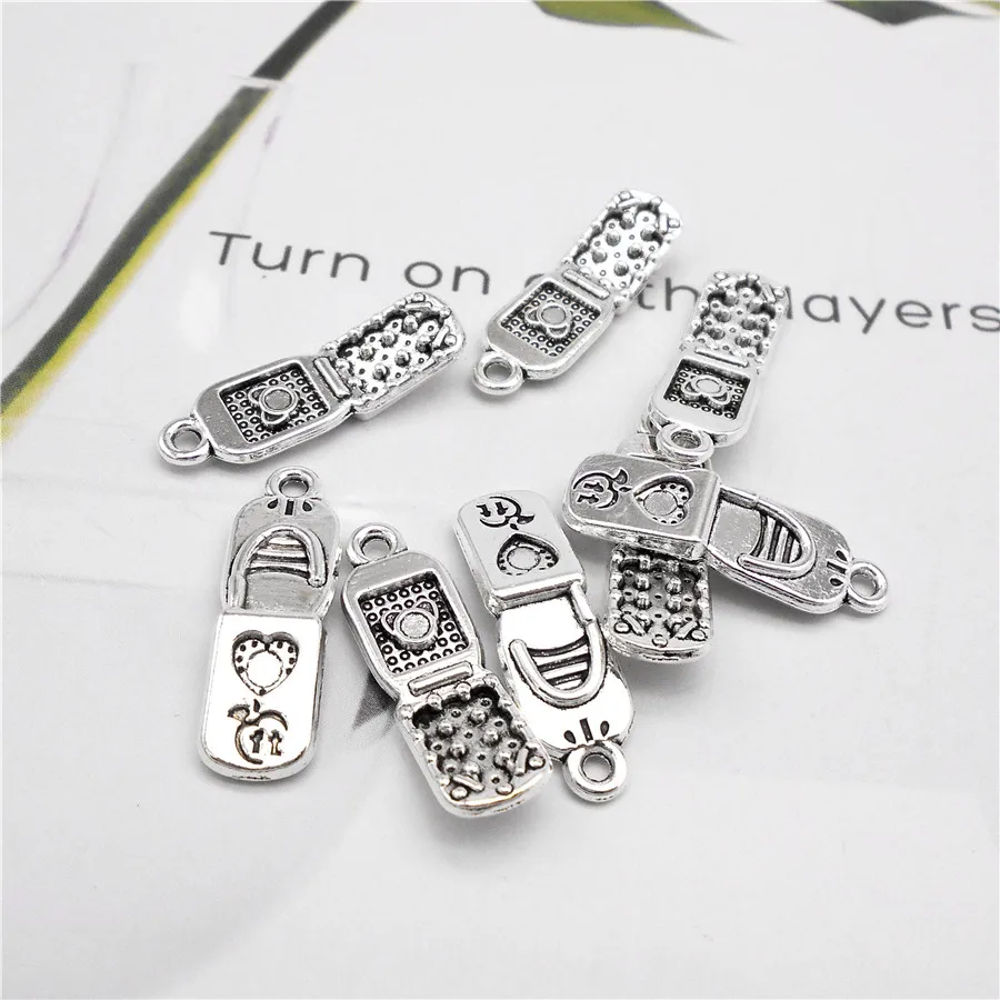 Julie Wang 21PCS Antique Silver Color Flip Phone Shape Charms Zinc Alloy Pendant Necklace Bracelet Jewelry Making Accessory