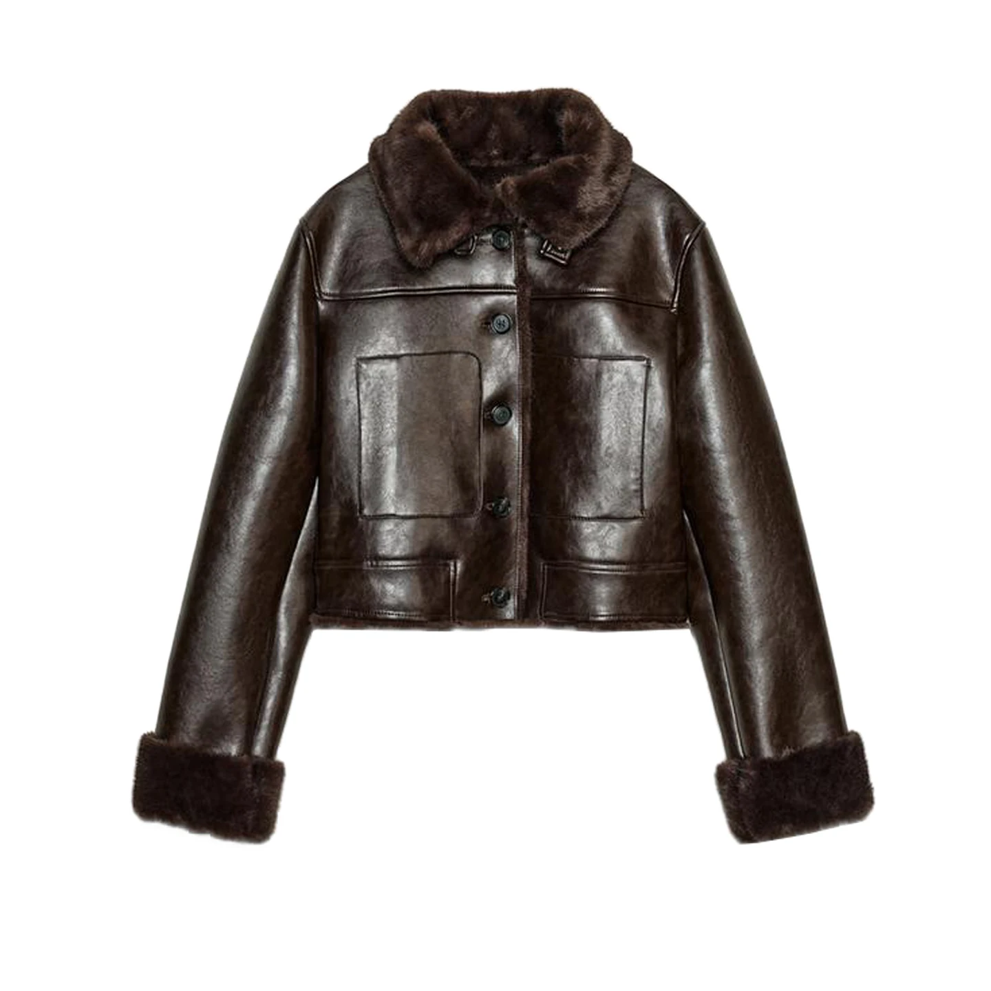 Winter New Casual Long Sve Stand Collar Double Sided Artificial Fur Effect Jaet Coat for Women ort Sle Button Closure