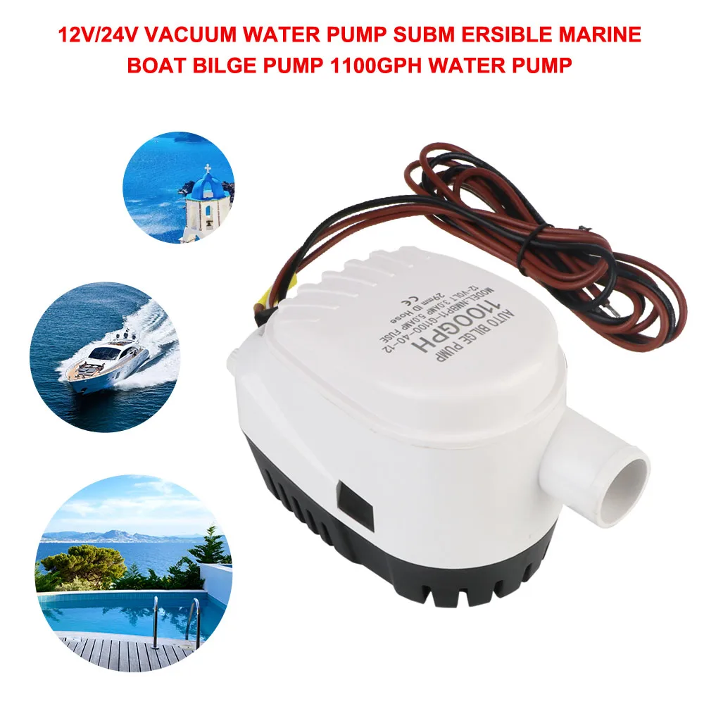 Auto with Fuse DC 12V/24V Motor Seaplane Small Submersible Water Electric Pump Automatic Boat Bilge Pump 1100GPH Volt Yacht Boat