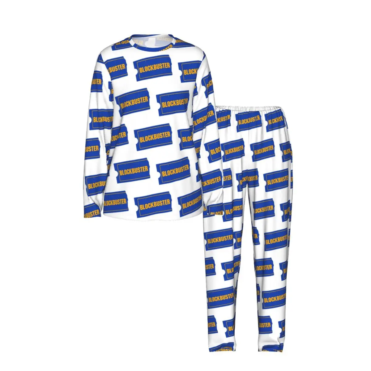Blockbuster Video Logo Round Neck Long Sleeves Nightdress for Sleeping Sleepshirts Women Loose Pajama Set Long Pants