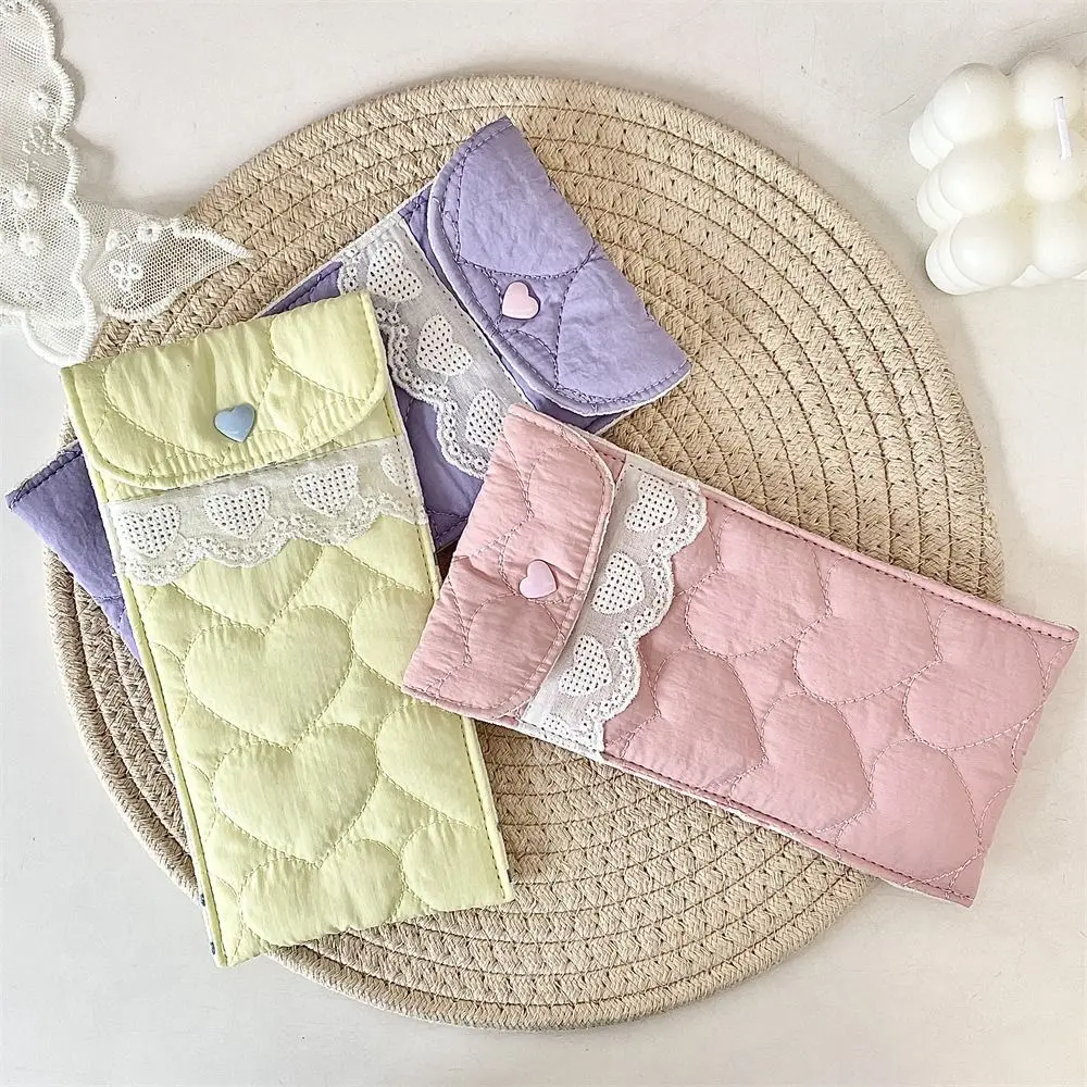 Korean Style Cotton Glasses Storage Bag Lace Heart Multi-Functional Lipstick Bag Candy Color Sweet Lovely Eyeglasses Case