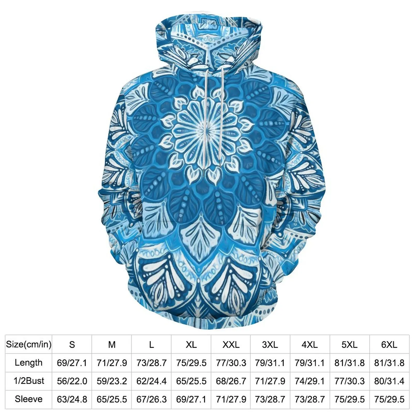 Vintage Boho Floral Casual Hoodies Blue Mandala Elegant Custom Loose Hoodie Spring Long Sleeve Street Wear Oversized Sweatshirts