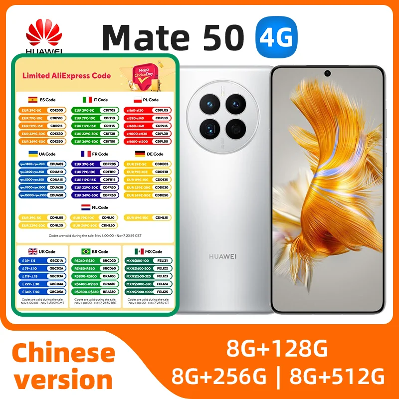 Huawei Mate 50 4G Mobile Phone 6.7 Inch 8GB RAM 128GB ROM Snapdragon 8+ Octa Core HarmonyOS 3.0 NFC Smartphone used phone