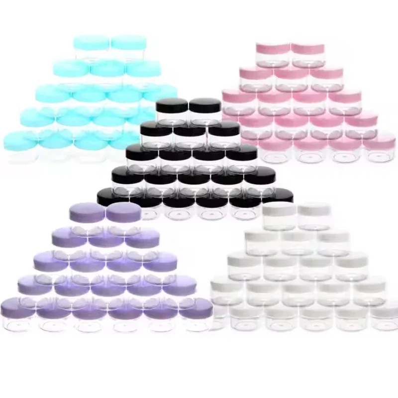 Pots ronds colorés portables en plastique, boîtes de rangement pour poudre de gommage, anti-poussière, bijoux, boucles d'oreilles, bagues, cosmétiques, pot d'échantillon vide