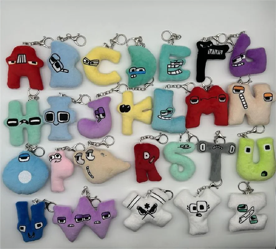 Alphabet Lore English Letter Plush  Keychain For Women Men Cute Cartoon A B C Alphabet Animal Bag Pendant Stuffed Toys Key Chain