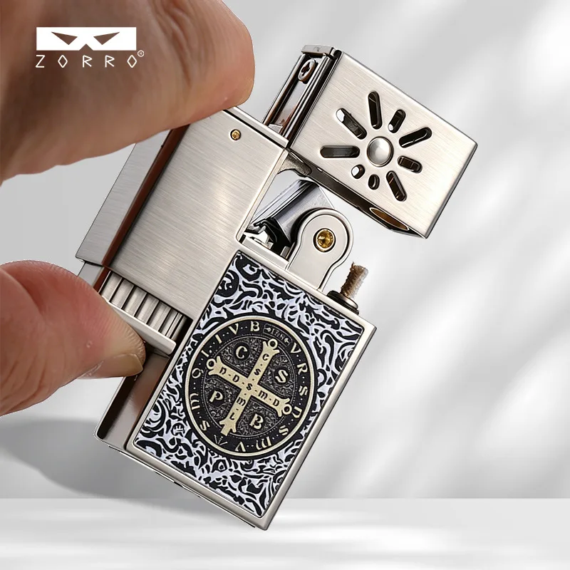 Briquet Zorro Rétro Constantine au kérosène, petit briquet carré en métal, rechargeable, durable, avec mèche et silex, unique