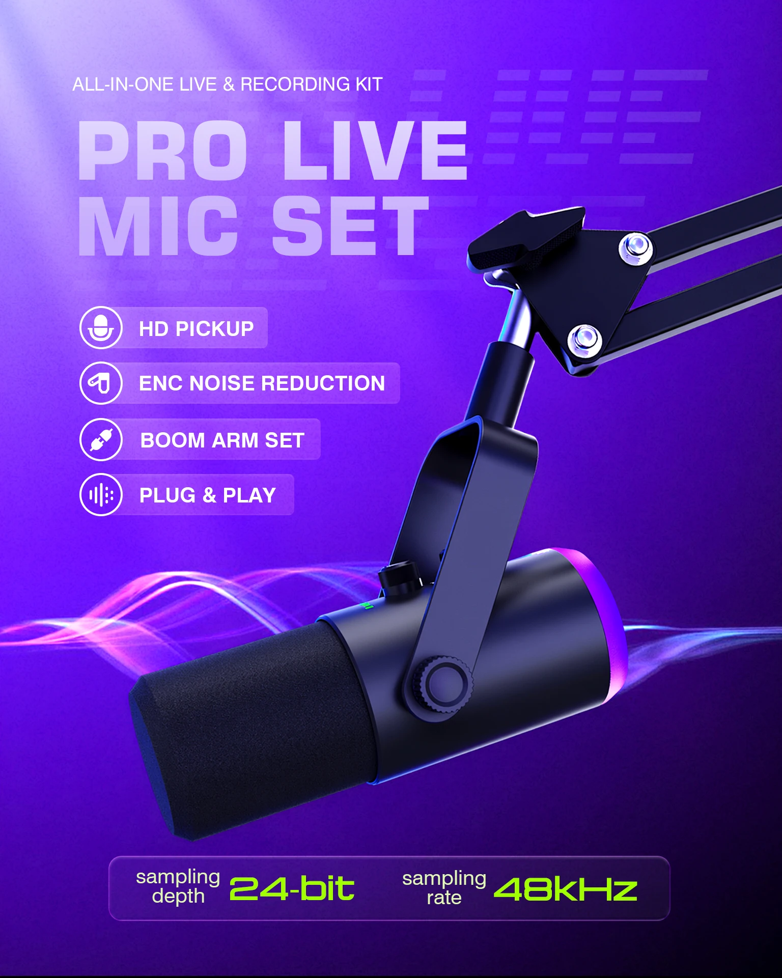 YU7 Dynamic Microphone with Boom—Ideal for PC Gaming Recording and Live Streaming—External Sound Card Microphone