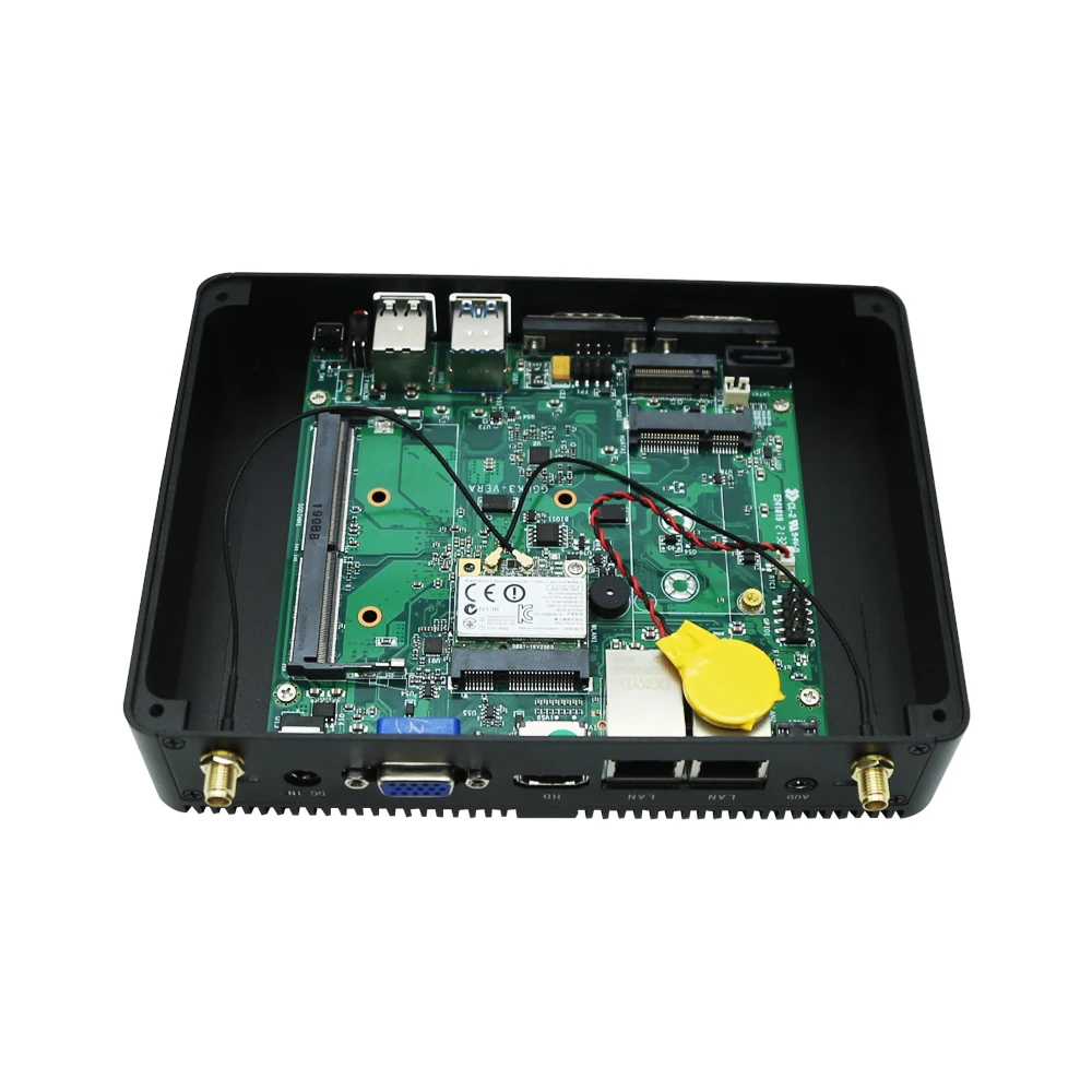 كمبيوتر صغير بدون مروحة للمنزل والمكتب Celeron J5005 8G RAM 128G SSD Dual LAN Win10 كمبيوتر صغير صناعي للأعمال 2xRs232 COM مثبت