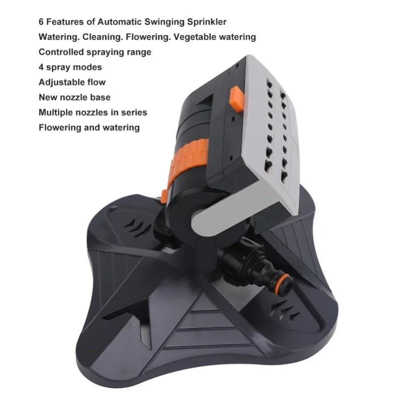 

16 Hole Lawn Sprinkler Automatic Swing Garden Water Sprinkler 4 Spray Modes Flow Adjustable Irrigation System Yard