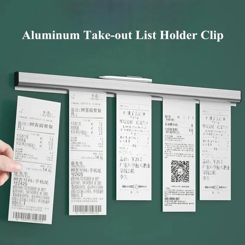 Aluminum Alloy Wall-mounted Sticked Take-out List Receipt Clip Hanging Ticket Order Invoice Paper QR Holder Restaurant Menu Clip