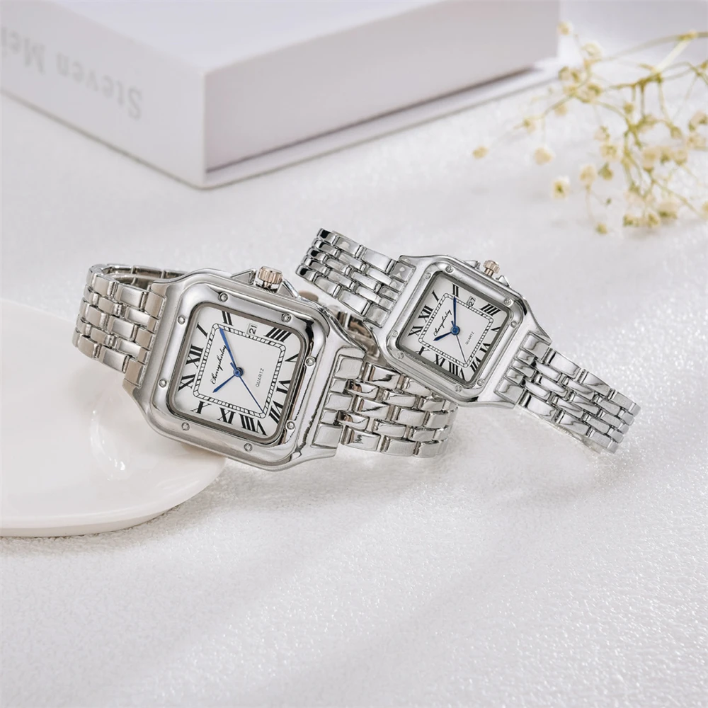 Luxury Branded Women Watches 2023 Simple Square Roman Calendar Women Quartz Watch Fashion Stainless Steel Strap Ladies Clock