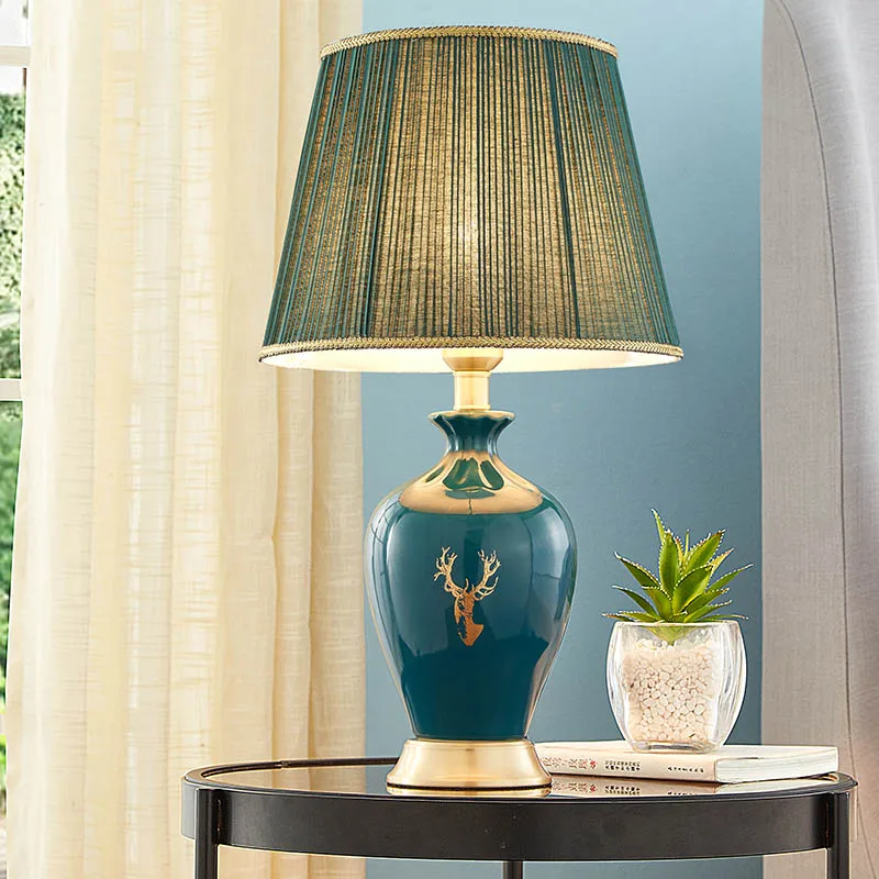 Nordic all-copper light luxury ceramic desk lamp bedroom bedside table lamp American creative simple