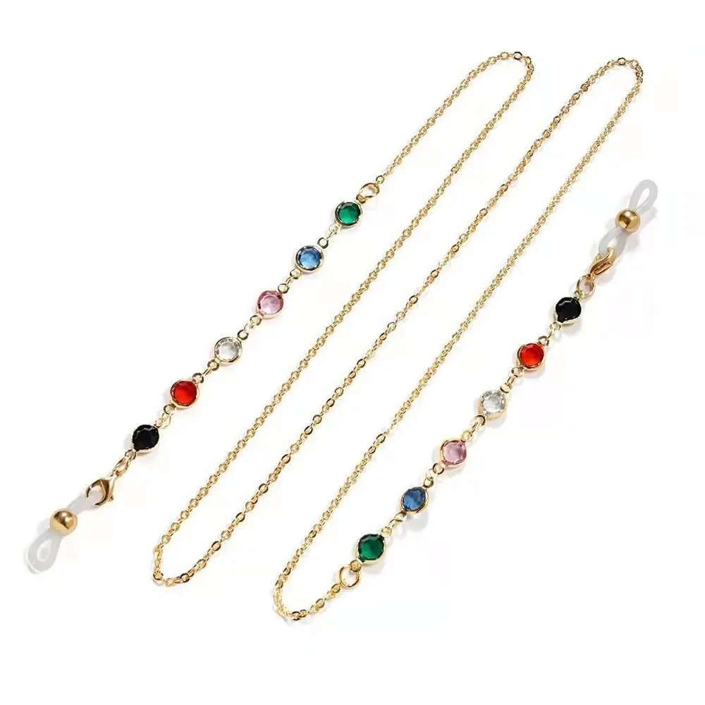 Colorful Crystal Beads Eyeglass Holder Anti Drop Nonslip Sunglass Lanyard Straps Multicolor Glasses Chain Eye Accessories