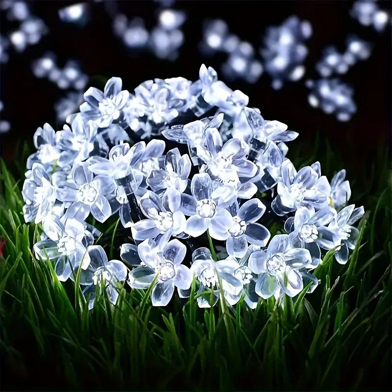 Solar Cherry Garden Blossom Flower Lights Garlands String Lights Solar Outdoor Waterproof Christmas Decoration Lamp