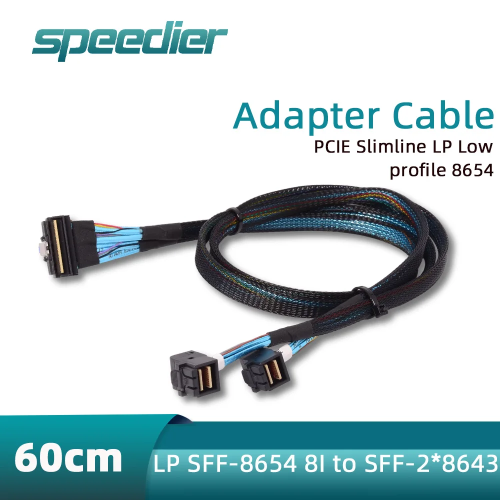 90 Degrees 1/2 Slimline LP SFF-8654 8I TO X2 SFF-8643 One To Two 8654 To 8087 H750 H755 Adapter Date Cable for AI Server Stepped