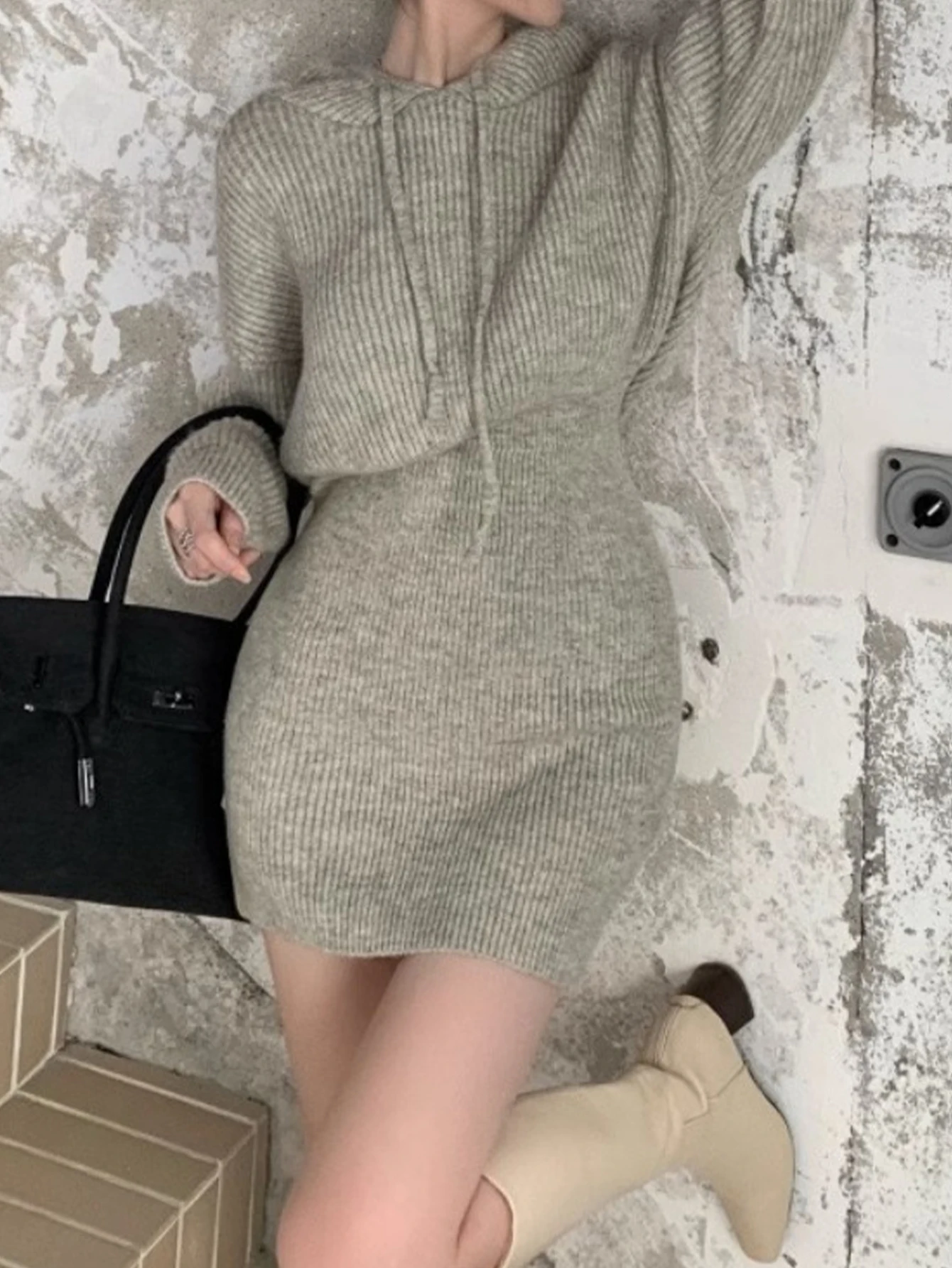 Mini robe à capuche élégante à manches longues pour femmes, mode automne-hiver, Chic, élégante, jupe portefeuille unie, tenue décontractée