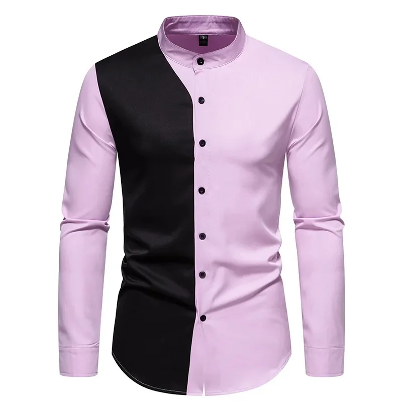 

Comfortable Fabric 2024 Summer New Men's Triangle Neck Cashew Blossom Colored Long Sleeved Shirt