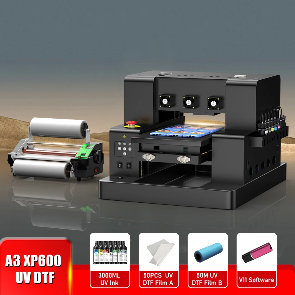 

A3 UV Printer XP600 UV Flatbed Printer Directly To Film UV DTF Printing Machine A3 With Rotary For Phone Case Glass Acrylic