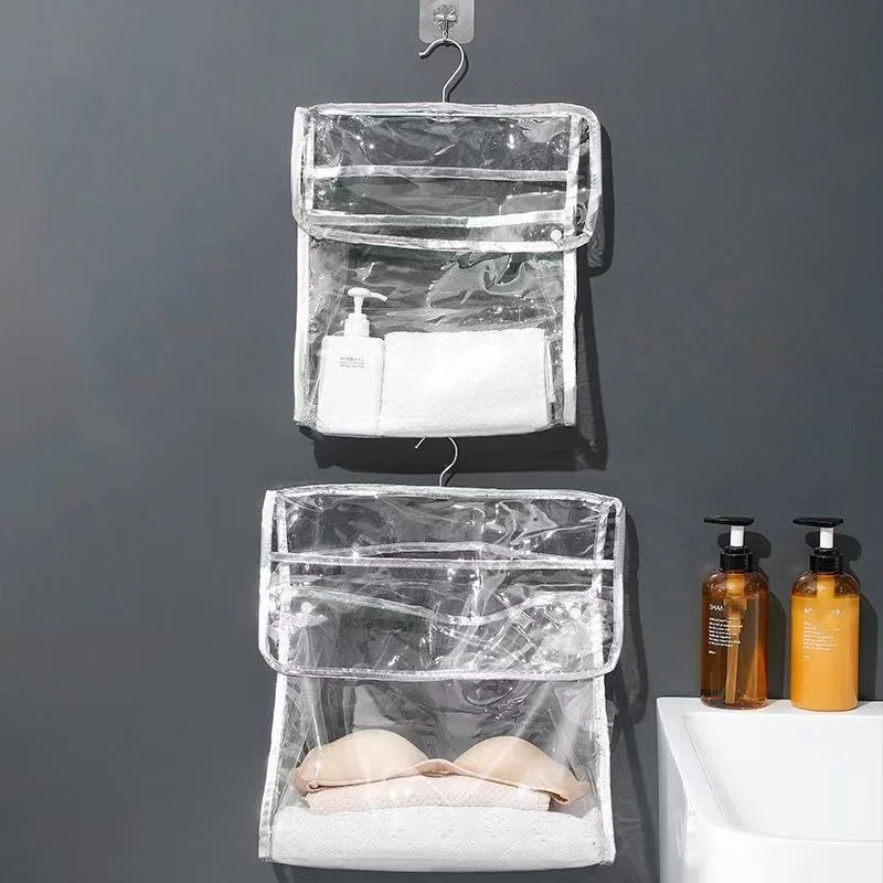 1 transparent bathroom storage bag, waterproof hanging bag storage bag, student bathroom dormitory, hanging on the wall, behind