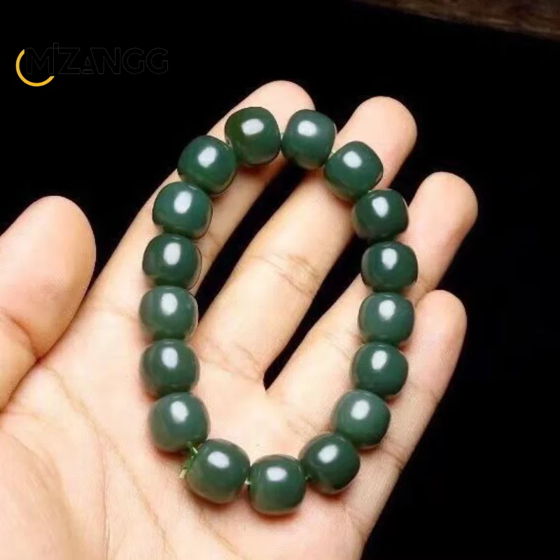 Hotan Jade Sand Date Green Old Type Bead Bracelet Personality Jade String Transfer Beads Fashion Models Lucky Amulet