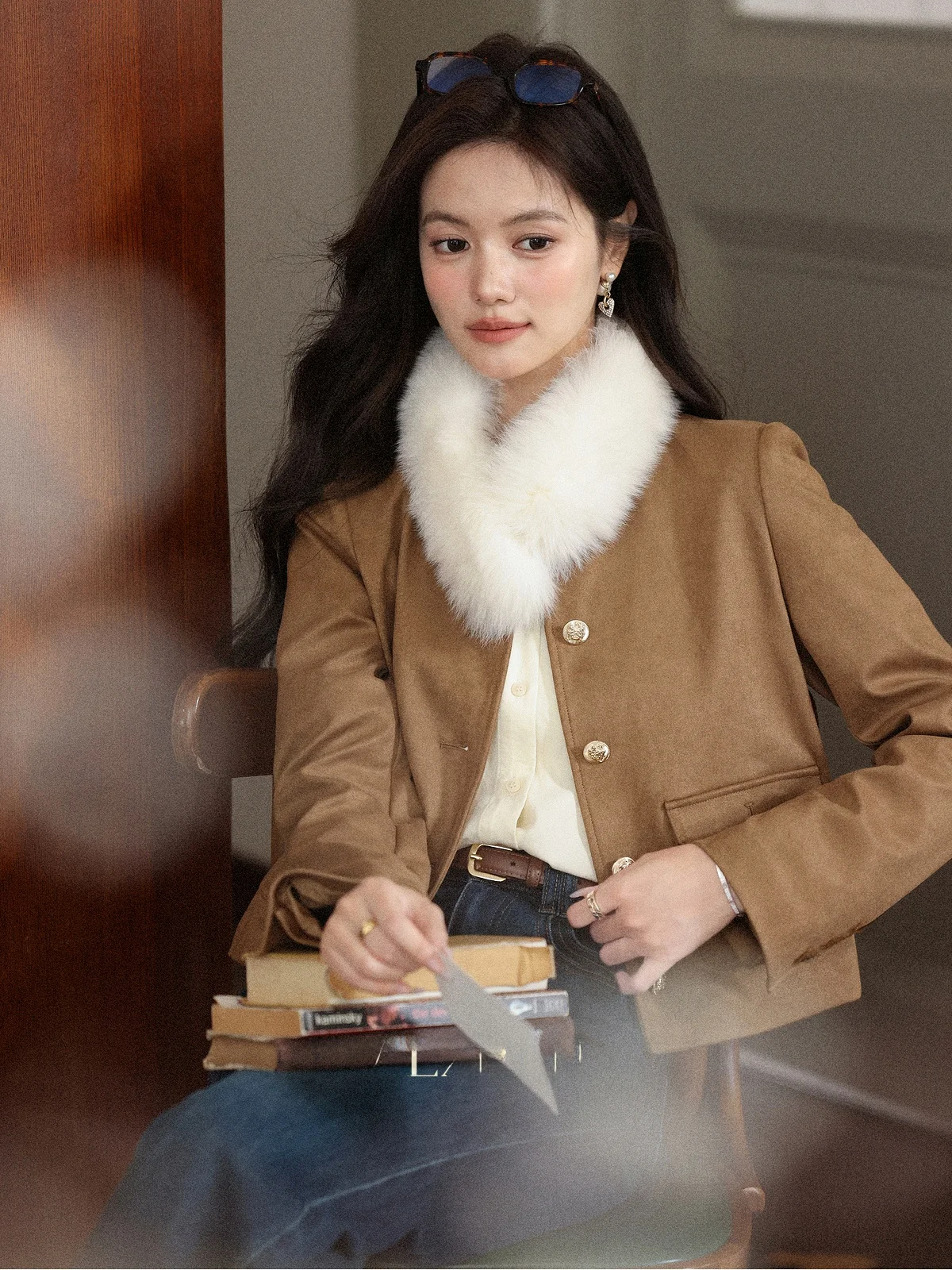 Abrigo de Cuero Marrón Versátil para Mujer, Estilo Informal, Cuello Alto, Ajuste Holgado, Largo, Ropa Exterior para Mujer