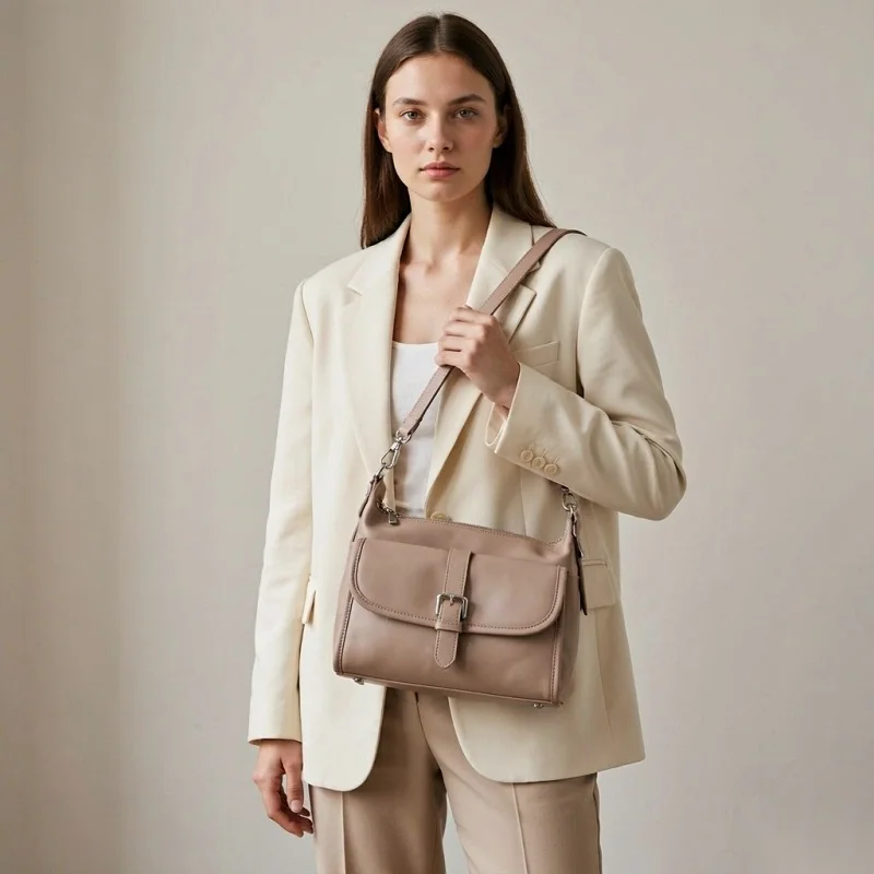 Women Elongated Cow Leather Baguette Bag Buckle Flap Shoulder Ladies Daily Commute Handbag Female Slim Underarm Purse 2026